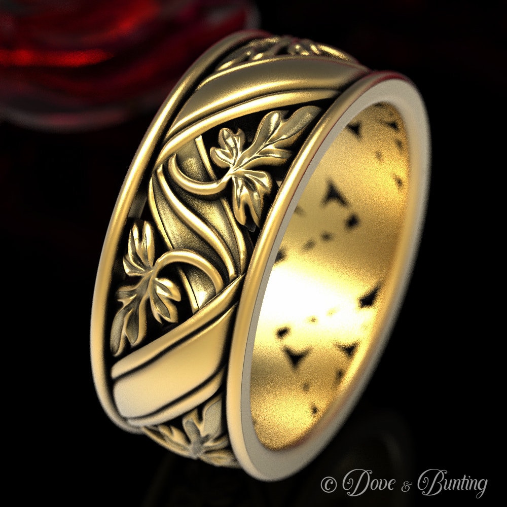 Gold Oder Weißgold Floraler Ehering, Blumen Jugendstil Natur Inspirierter Ring, Platin 1511 von DoveAndBunting