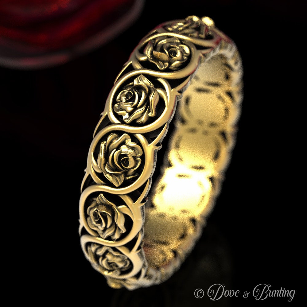 Gold Rose Ehering, Blume Ring, Platin Rosenblüte Weißgold 1573 von DoveAndBunting