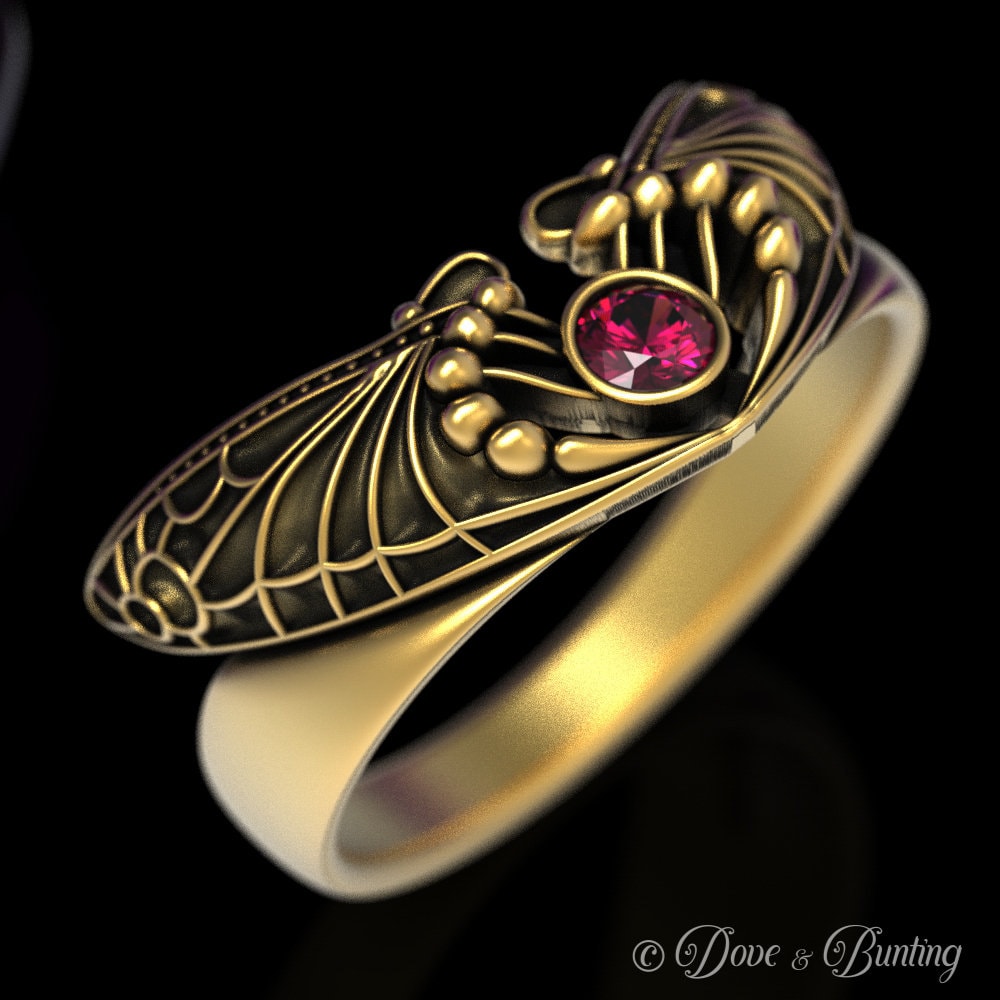 Gold Schmetterling Ring, Weißgold Rubin Antik Jugendstil Platin 1628 von DoveAndBunting