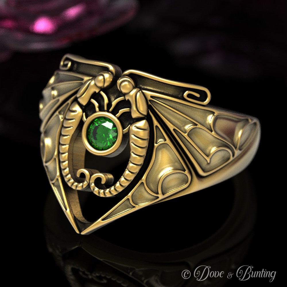 Gold Schmetterling Ring, Weißgold Smaragd Antik Jugendstil Platin 1619 von DoveAndBunting