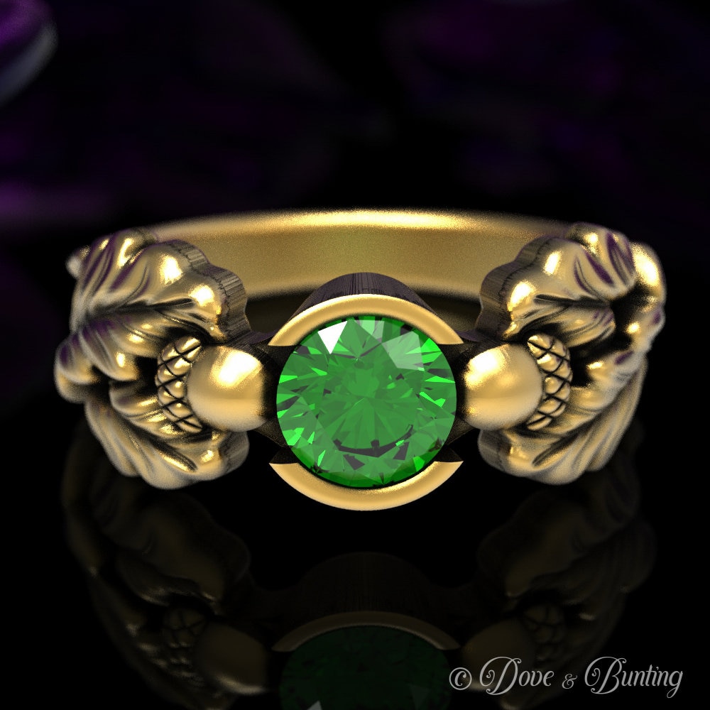 Gold Smaragd Verlobungsring, Eichel Ring, Natur Blattgold Ehering, Eiche Baum 1604 von DoveAndBunting