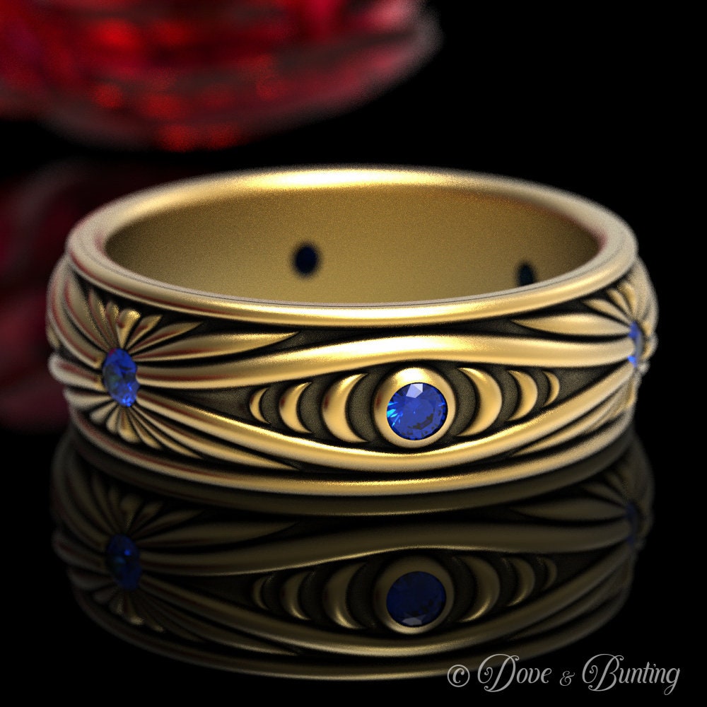 Gold & Saphir Ehering, Mond Ring, Männer Jugendstil 1539 von DoveAndBunting