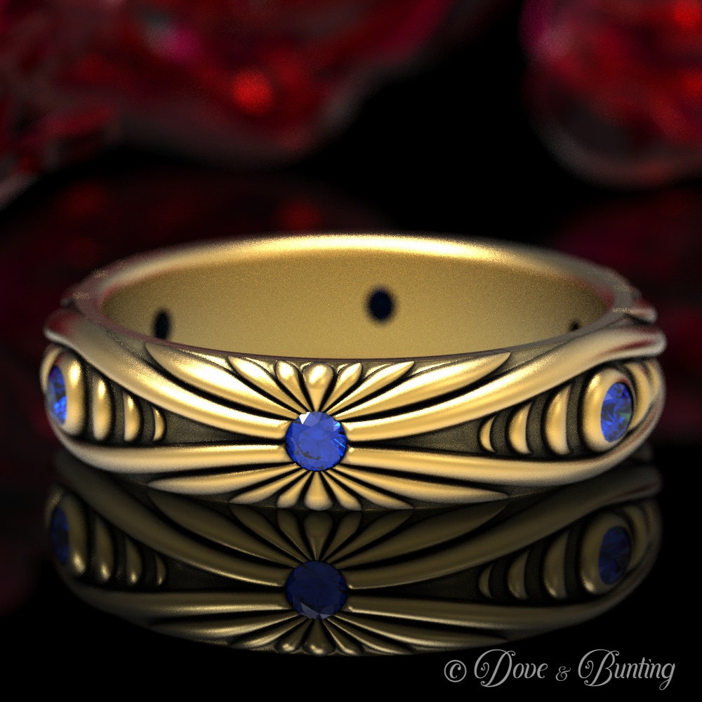 Gold & Saphir Ehering, Mondphase Ring, Mond Jugendstil Trauring, 1538 von DoveAndBunting