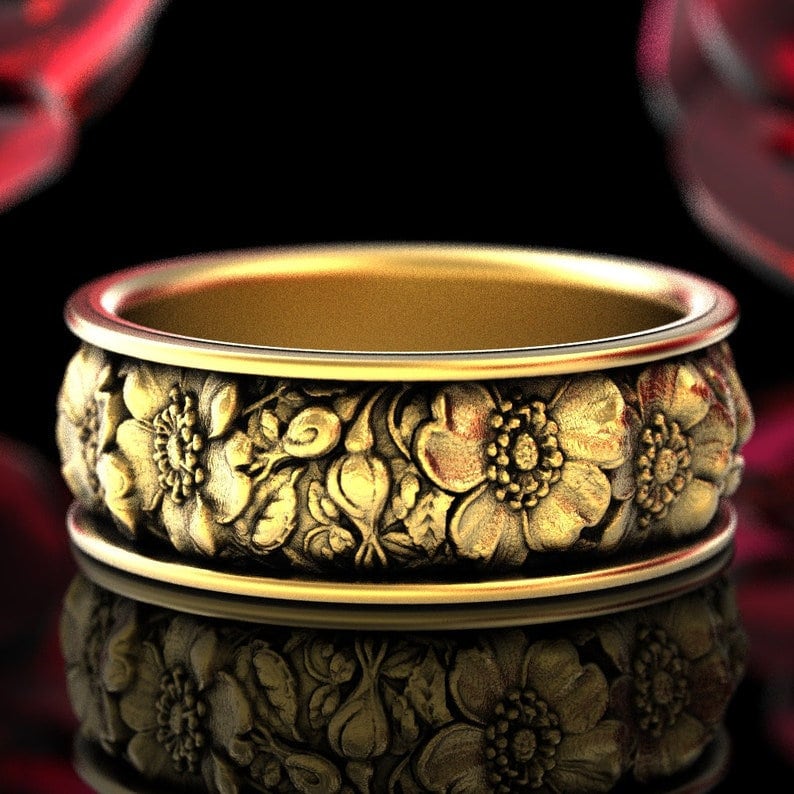 Gold Blumen Ehering, Ring, Rose Natur Inspiriert Platin Schmuck, 5020 von DoveAndBunting