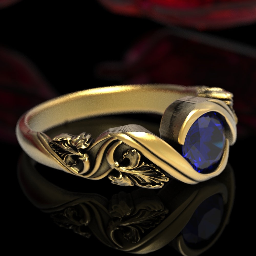 Iris Gold Saphir Verlobungsring, Ehering, Jugendstil Ring, Blauer 1523 von DoveAndBunting