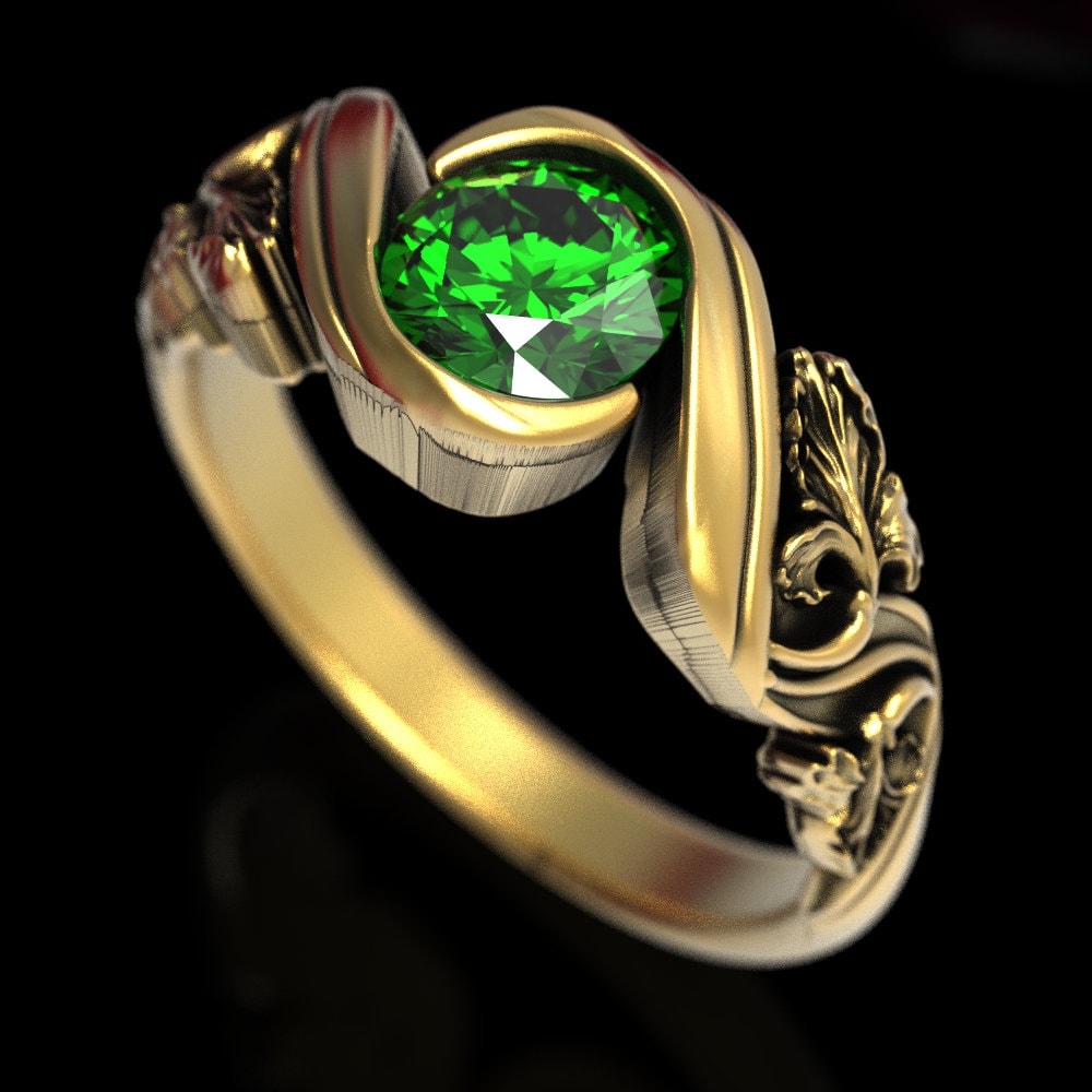 Iris Smaragd Verlobungsring, Ehering, Gold Jugendstil Ring, Grüner 1523 von DoveAndBunting