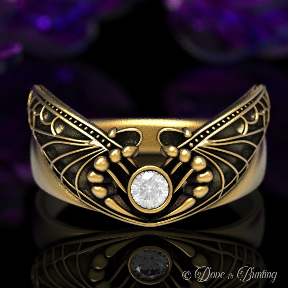 Jugendstil Schmetterling Ring, Gold Moissanite Antik Vintage Jugendstil, 1628 von DoveAndBunting