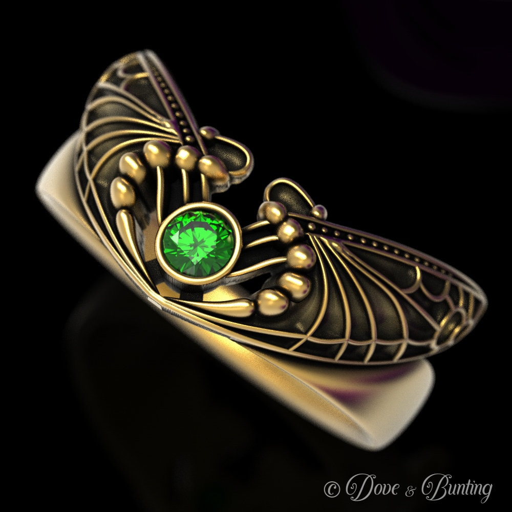 Jugendstil Schmetterling Ring, Gold Smaragd Antik Vintage Jugendstil, 1628 von DoveAndBunting