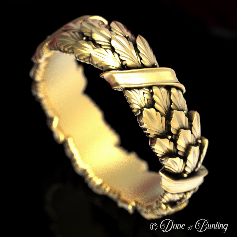 Lorbeer-Ehering, Gold - Oder Platin-Jugendstil-Ring, Natur-Ehering, Antik Inspirierter Ring, Goldener Damen-Ehering, 1552 von DoveAndBunting