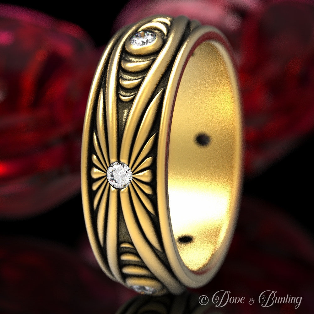 Moissanit Ehering, Mondphasenring, Gold Herren Jugendstil Mond Ring, 1539 von DoveAndBunting