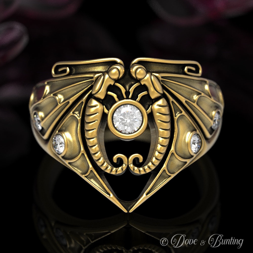 Moissanite Schmetterling Ring, Jugendstil Ring Gold, Weißgold, Antik Gold Einzigartiger 1620 von DoveAndBunting