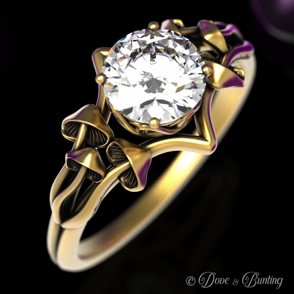 Moissanite & Gold Pilz Ehering, Verlobungsring, 10K 14K Solitär Ring, 7003 von DoveAndBunting