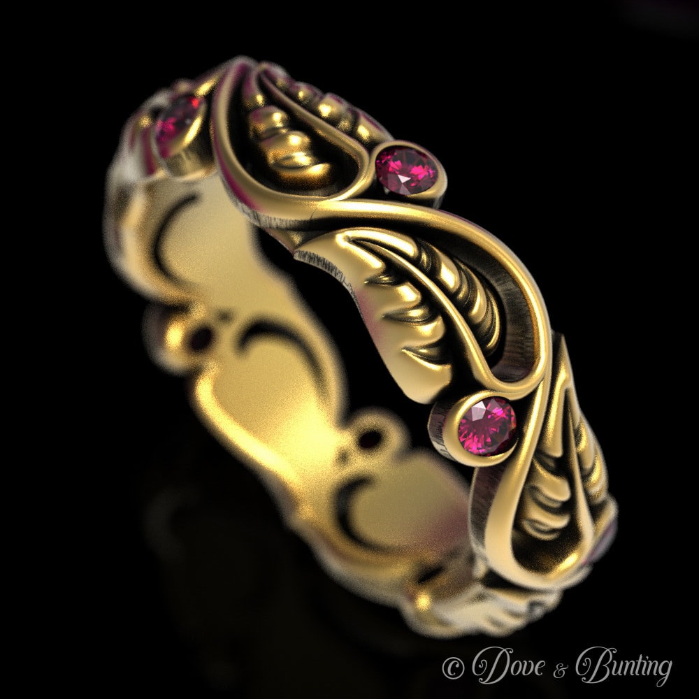 Rubin Blatt Ring, Blattgold Womans Natur Ehering, Floraler Vintage Womens 1626 von DoveAndBunting