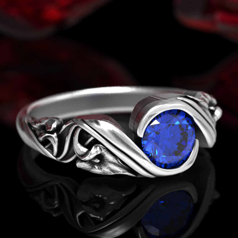 Saphir Calla Lilie Verlobungsring, Jugendstil Ring, Ehering, Blumen Blauer Naturring, 1525 von DoveAndBunting