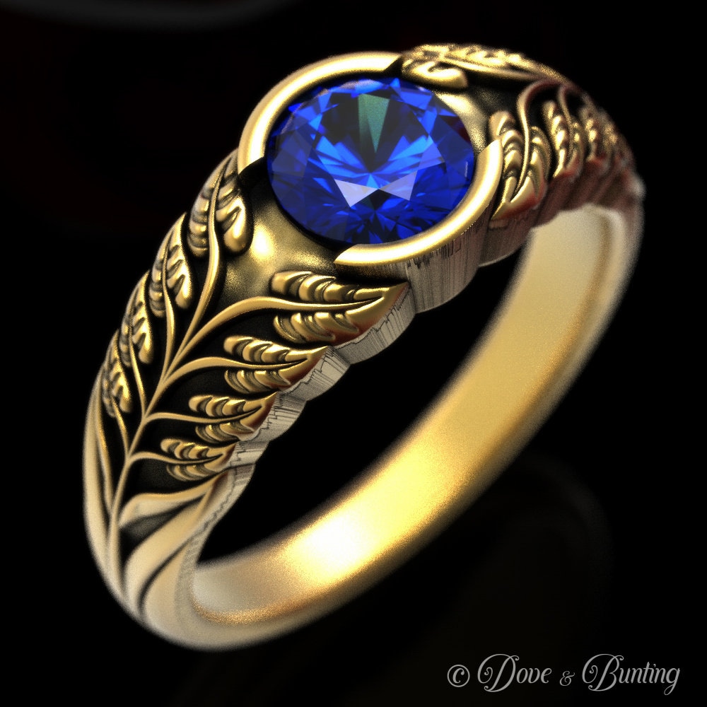 Saphir Jugendstil Ring, Blattgold Verlobungsring, Ehering, Weißgold Waldring, 1662 von DoveAndBunting