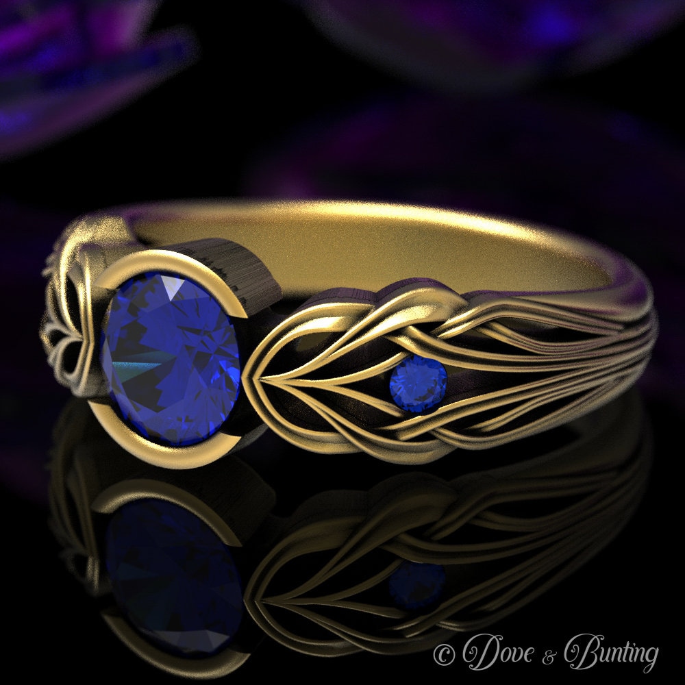 Saphir-Jugendstil-Ring, Gold-Jugendstil-Ring, Saphir-Verlobungsring, Jugendstil-Ehering, Weißgold-Verlobungsring, 1658 von DoveAndBunting