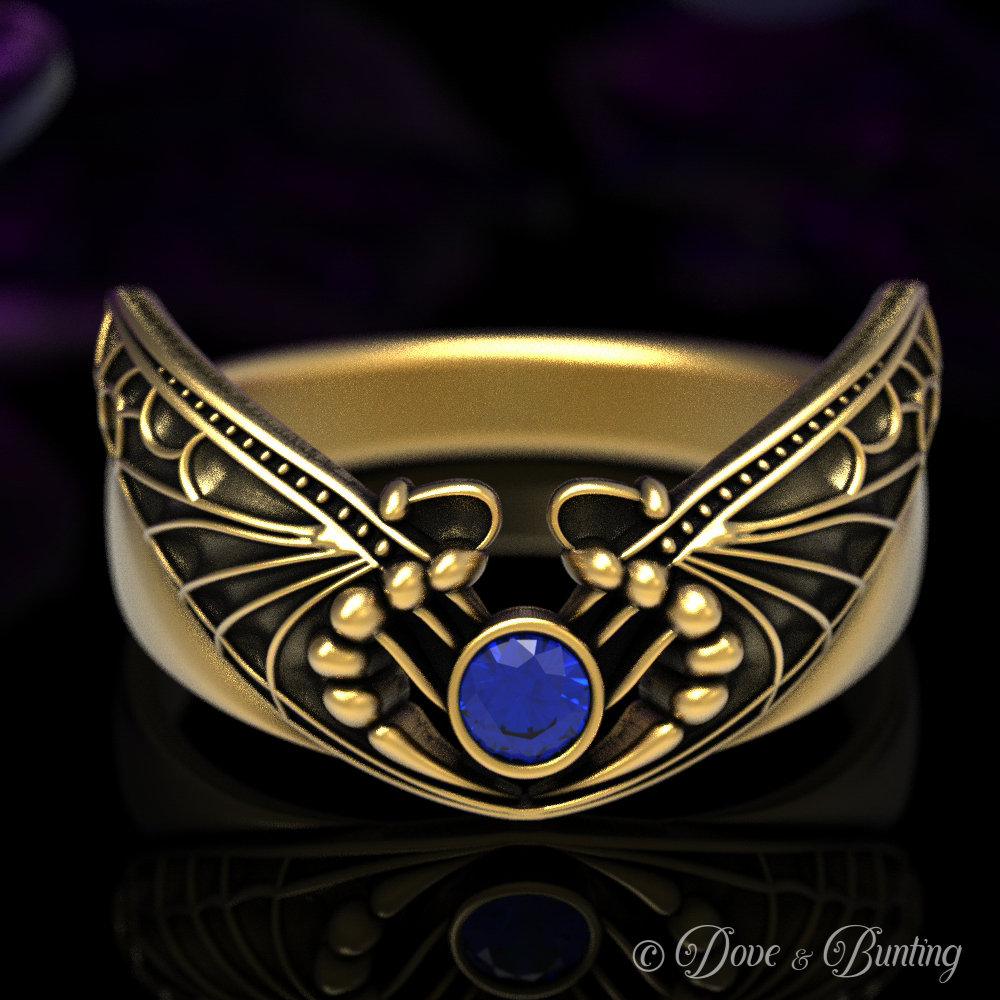 Saphir Schmetterling Ring, Gold Weißgold Antik Jugendstil Platin 1628 von DoveAndBunting