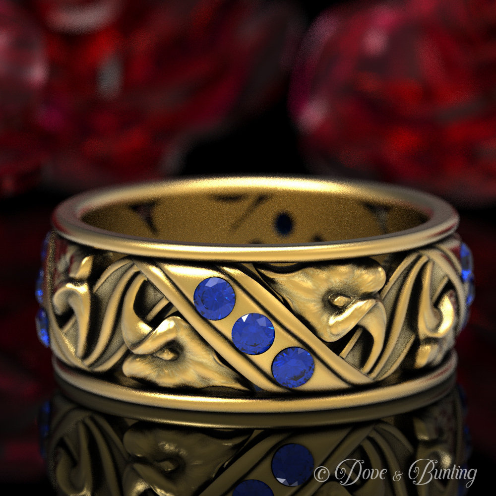 Saphir & Gold Blumen Ehering, Jugendstil Natur Inspiriert Ring, Lilien 1515 von DoveAndBunting