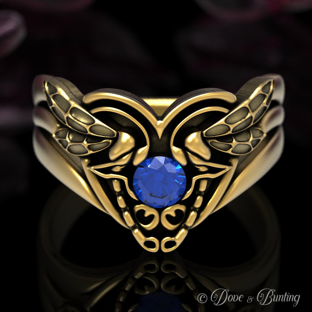 Saphir & Gold Libelle Ring, Weißgold Libelle, Frauen Jugendstil 1637 von DoveAndBunting