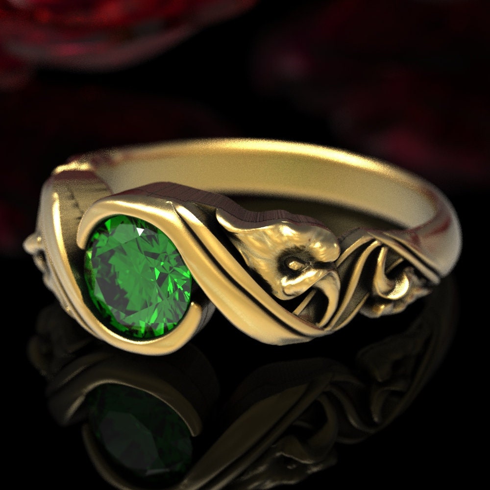 Hochzeitsring Mit Smaragd Calla Lilie, Lilien Verlobungsring, Gold Jugendstil Ring, Grüner Ehering, 1525 von DoveAndBunting