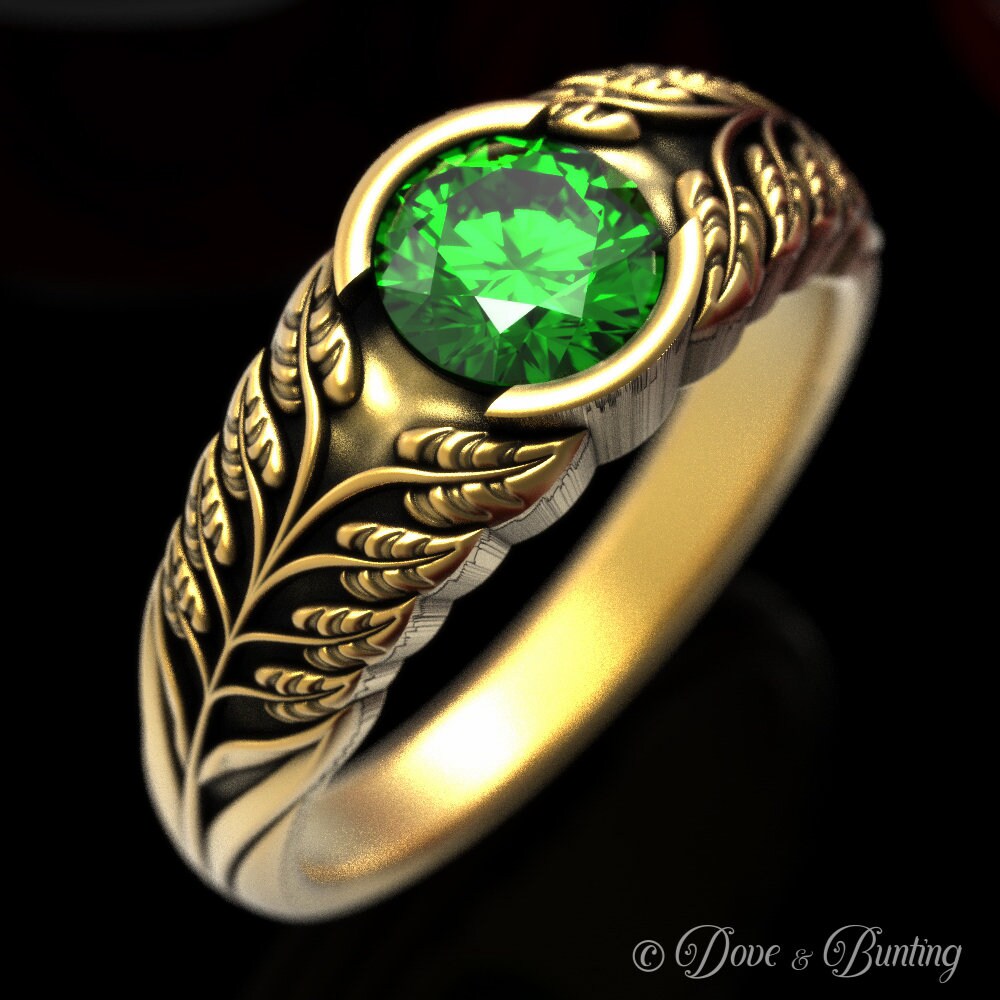 Smaragd Jugendstil Ring, Gold Blätter Verlobungsring, Natur Verlobung, Ehering, Weißgold Wald 1662 von DoveAndBunting