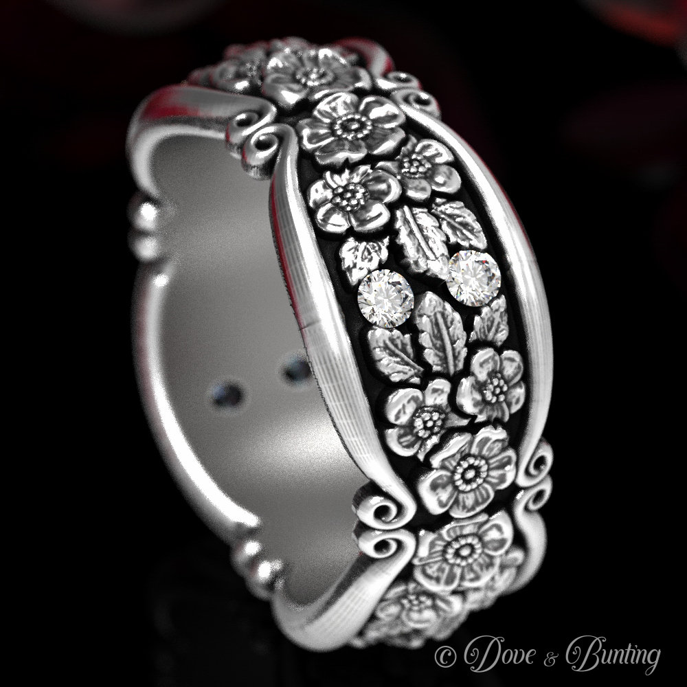 Vergissmeinnicht Ehering, Moissanit Sterling Silber Blumenring, Natur Inspiriert Ring, 184-R4 von DoveAndBunting