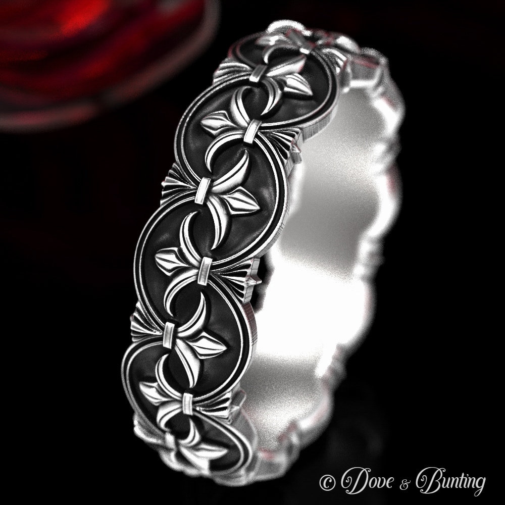 sterling Silber Fleur De Lis Ring, Jugendstil Ehering, Vintage Inspirierter Antik 1558 von DoveAndBunting