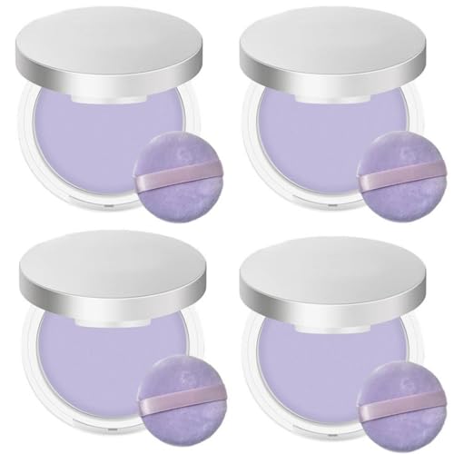 4 Stück Lavender Gesichtspuder mit Puderquaste, Lavendel Kompaktpuder mit Make Up Schwamm, Oil Control Setting Powder Make Up für Damen Mädchen, Matte Puder Makeup Mit Powder Puff von Dovxk