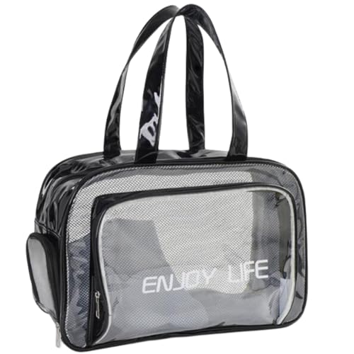 Doweiss Kosmetiktasche Badetasche Strandtasche,Kulturbeutel Transparent Kulturtasche Damen Herren mit Schuhfach Reisverschluss 2 Abschnitte Tasche für Sport Badetasche Strandtasche (Schwarz) von Doweiss