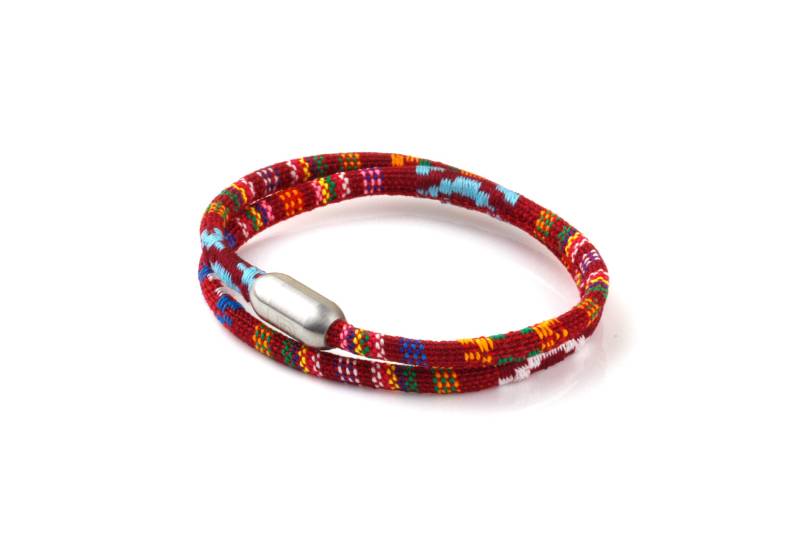 Dunkel Rot Doppel Wickeln Boho Baumwolle Manschette Armband Edelstahl Verschluss von DowlingBrothers