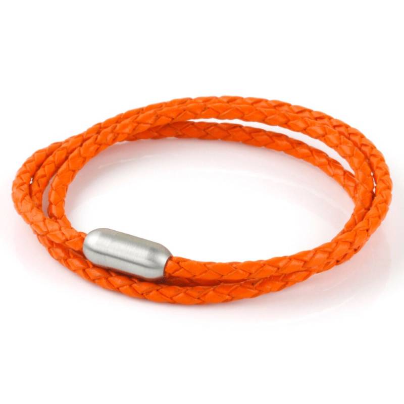 Helle Orange Geflochten Echtes Leder Triple Wrap Edelstahl Armband Für Männer Oder Frauen von DowlingBrothers