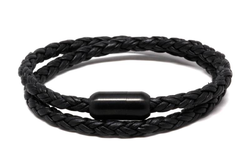 Herren Leder Armband Doppel-Wrap Manschette Mattierter Edelstahl von DowlingBrothers