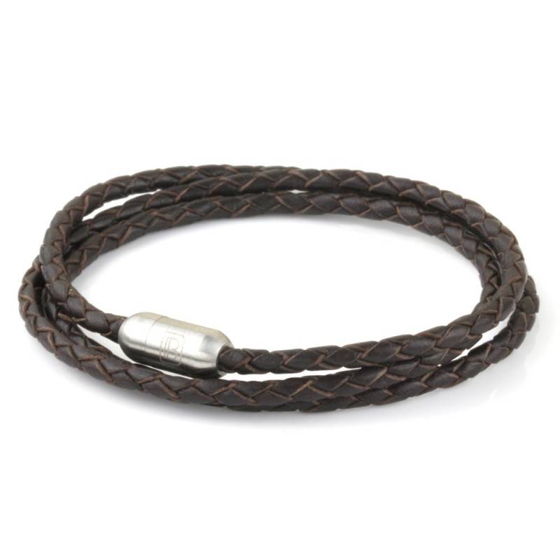 Schokolade Braun Geflochten Echtes Leder Triple Wrap Edelstahl Armband Für Männer Oder Frauen von DowlingBrothers