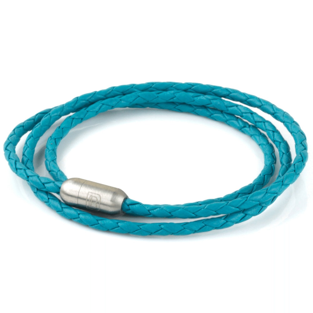 Türkis Geflochtenes Echtleder Triple Wrap Edelstahl Armband Für Männer Oder Frauen von DowlingBrothers