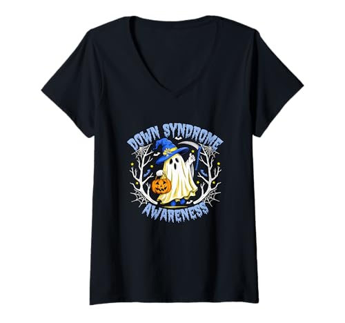 Damen Ghost Halloween-Unterstützung für Down-Syndrom-Bewusstsein T-Shirt mit V-Ausschnitt Damen Ghost Halloween-Unterstützung für Down-Syndrom-Bewusstsein T-Shirt mit V-Ausschnitt von Down Syndrome Awareness Support Ghost Halloween