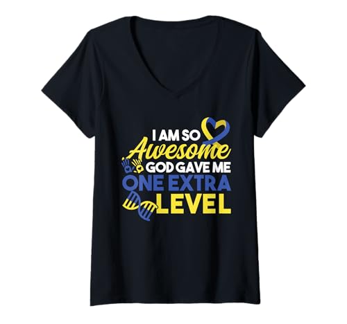 Damen Down Syndrom Bewusstsein Ich Bin So Großartig Gott Gab Mir T-Shirt mit V-Ausschnitt Damen Down Syndrom Bewusstsein Ich Bin So Großartig Gott Gab Mir T-Shirt mit V-Ausschnitt von Down Syndrome Awareness Support Gifts Apparel