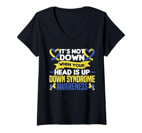 Damen Es Ist Kein Down Wenn Dein Kopf Oben Ist T-Shirt mit V-Ausschnitt Damen Es Ist Kein Down Wenn Dein Kopf Oben Ist T-Shirt mit V-Ausschnitt von Down Syndrome Awareness Support Gifts Apparel