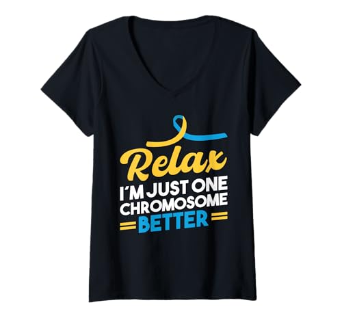 Damen Relax Ich Bin Nur EIN Chromosom Besser T-Shirt mit V-Ausschnitt Damen Relax Ich Bin Nur EIN Chromosom Besser T-Shirt mit V-Ausschnitt von Down Syndrome Awareness Support Gifts Apparel