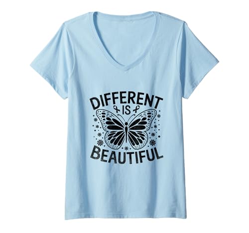 Damen Anders ist schön Down-Syndrom Awareness Month Warrior T-Shirt mit V-Ausschnitt Damen Anders ist schön Down-Syndrom Awareness Month Warrior T-Shirt mit V-Ausschnitt von Down Syndrome Awareness Support Trisomy 21 GIFT