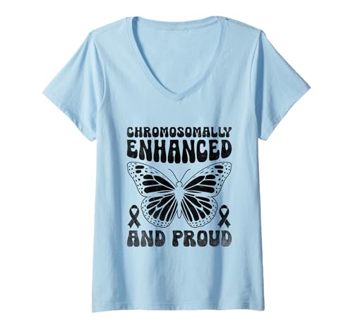 Damen Chromosomal verstärktes und stolzes Down-Syndrom-Bewusstsein T-Shirt mit V-Ausschnitt Damen Chromosomal verstärktes und stolzes Down-Syndrom-Bewusstsein T-Shirt mit V-Ausschnitt von Down Syndrome Awareness Support Trisomy 21 GIFT