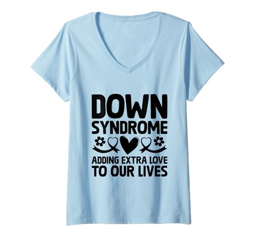 Damen Down-Syndrom, das unserem Leben zusätzliche Liebe verleiht Down-Syndrom T-Shirt mit V-Ausschnitt Damen Down-Syndrom, das unserem Leben zusätzliche Liebe verleiht Down-Syndrom T-Shirt mit V-Ausschnitt von Down Syndrome Awareness Support Trisomy 21 GIFT