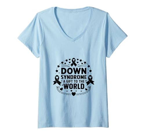 Damen Down-Syndrom Ein Geschenk an das weltweite Down-Syndrom-Bewusstsein T-Shirt mit V-Ausschnitt Damen Down-Syndrom Ein Geschenk an das weltweite Down-Syndrom-Bewusstsein T-Shirt mit V-Ausschnitt von Down Syndrome Awareness Support Trisomy 21 GIFT