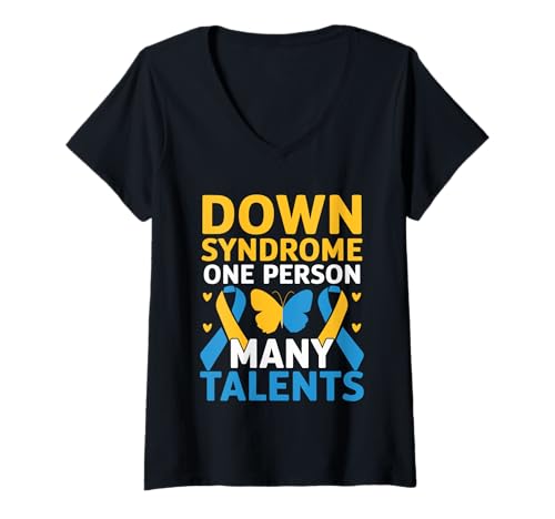 Damen Down-Syndrom Eine Person Viele Talente Down-Syndrom Monat T-Shirt mit V-Ausschnitt Damen Down-Syndrom Eine Person Viele Talente Down-Syndrom Monat T-Shirt mit V-Ausschnitt von Down Syndrome Awareness Support Trisomy 21 GIFT