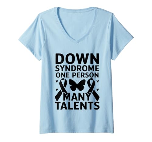 Damen Down-Syndrom Eine Person Viele Talente Down-Syndrom Monat T-Shirt mit V-Ausschnitt Damen Down-Syndrom Eine Person Viele Talente Down-Syndrom Monat T-Shirt mit V-Ausschnitt von Down Syndrome Awareness Support Trisomy 21 GIFT