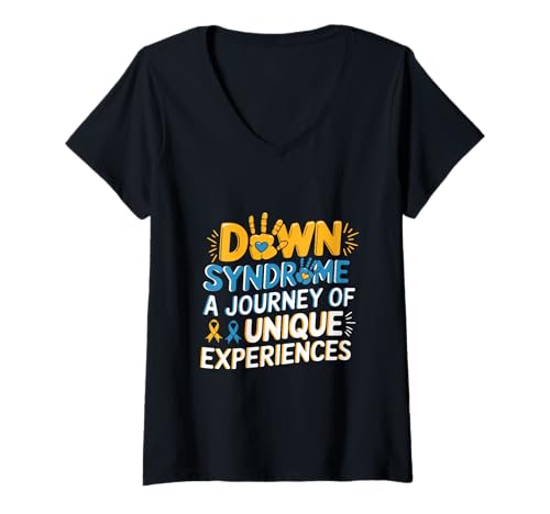 Damen Down-Syndrom Eine Reise einzigartiger Erlebnisse Down-Syndrom T-Shirt mit V-Ausschnitt Damen Down-Syndrom Eine Reise einzigartiger Erlebnisse Down-Syndrom T-Shirt mit V-Ausschnitt von Down Syndrome Awareness Support Trisomy 21 GIFT