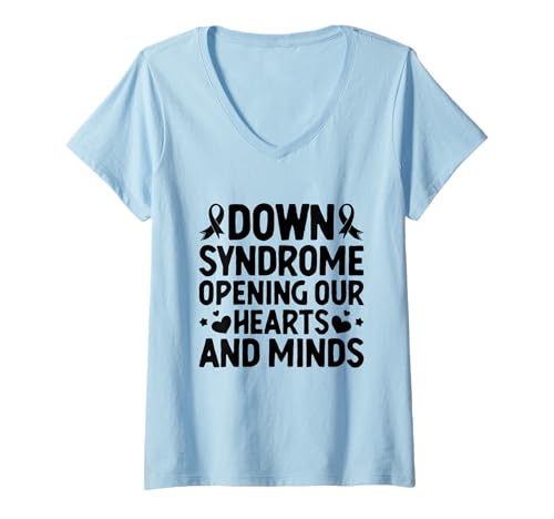 Damen Down-Syndrom Opening Our Hearts And Minds Awareness Month T-Shirt mit V-Ausschnitt Damen Down-Syndrom Opening Our Hearts And Minds Awareness Month T-Shirt mit V-Ausschnitt von Down Syndrome Awareness Support Trisomy 21 GIFT