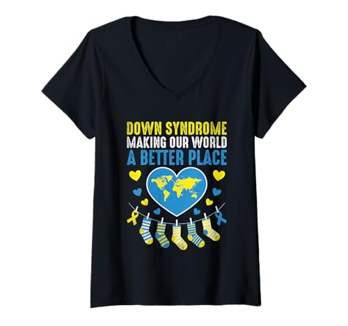 Damen Down-Syndrom macht unsere Welt zu einem besseren Place-Down-Syndrom T-Shirt mit V-Ausschnitt Damen Down-Syndrom macht unsere Welt zu einem besseren Place-Down-Syndrom T-Shirt mit V-Ausschnitt von Down Syndrome Awareness Support Trisomy 21 GIFT
