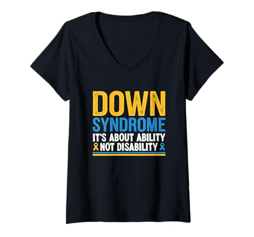 Damen Down-Syndrom: Es geht um Fähigkeiten, nicht um Behinderungsbewusstsein T-Shirt mit V-Ausschnitt von Down Syndrome Awareness Support Trisomy 21 GIFT