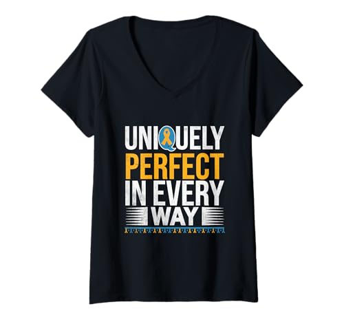 Damen Einzigartig perfekt in jeder Hinsicht Down-Syndrom-Bewusstseinsmonat T-Shirt mit V-Ausschnitt Damen Einzigartig perfekt in jeder Hinsicht Down-Syndrom-Bewusstseinsmonat T-Shirt mit V-Ausschnitt von Down Syndrome Awareness Support Trisomy 21 GIFT