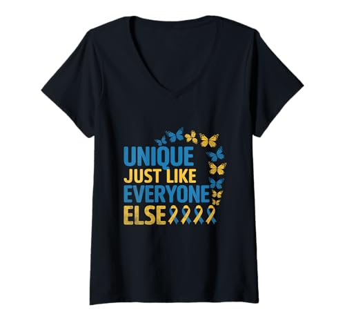 Damen Einzigartig wie jeder andere Monat des Down Syndrome Awareness Month T-Shirt mit V-Ausschnitt Damen Einzigartig wie jeder andere Monat des Down Syndrome Awareness Month T-Shirt mit V-Ausschnitt von Down Syndrome Awareness Support Trisomy 21 GIFT